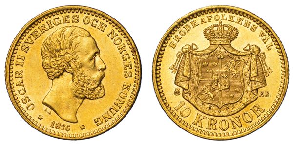 SVEZIA. OSKAR II, 1872-1907. 10 Kronor 1876.