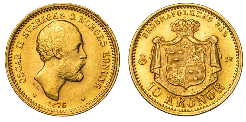 SVEZIA. OSKAR II, 1872-1907. 10 Kronor 1876.  - Auction Light Numismatics - Cambi Casa d'Aste