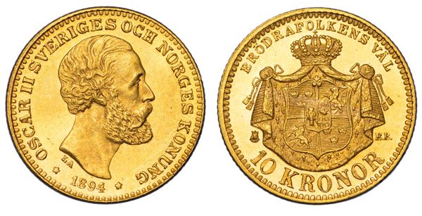SVEZIA. OSKAR II, 1872-1907. 10 Kronor 1894.