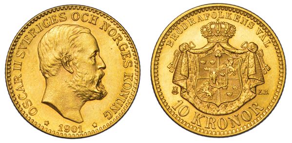 SVEZIA. OSKAR II, 1872-1907. 10 Kronor 1901.
