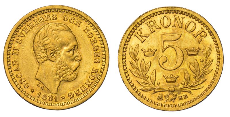 SVEZIA. OSKAR II, 1872-1907. 5  Kronor 1881.  - Auction Light Numismatics - Cambi Casa d'Aste