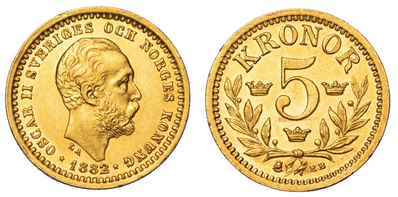 SVEZIA. OSKAR II, 1872-1907. 5 Kronor 1882.  - Asta Numismatica Light - Cambi Casa d'Aste