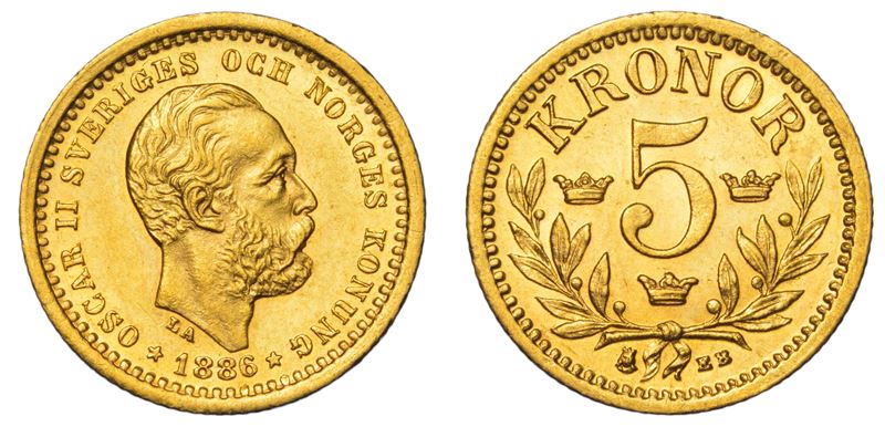 SVEZIA. OSKAR II, 1872-1907. 5 Kronor 1886.  - Auction Light Numismatics - Cambi Casa d'Aste