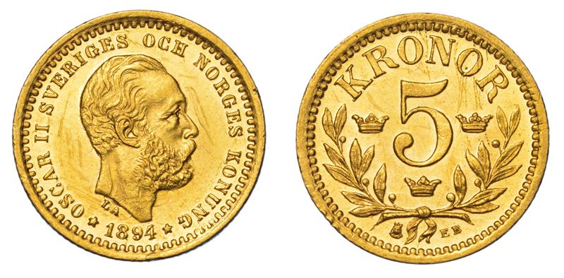 SVEZIA. OSKAR II, 1872-1907. 5 Kronor 1894.  - Auction Light Numismatics - Cambi Casa d'Aste