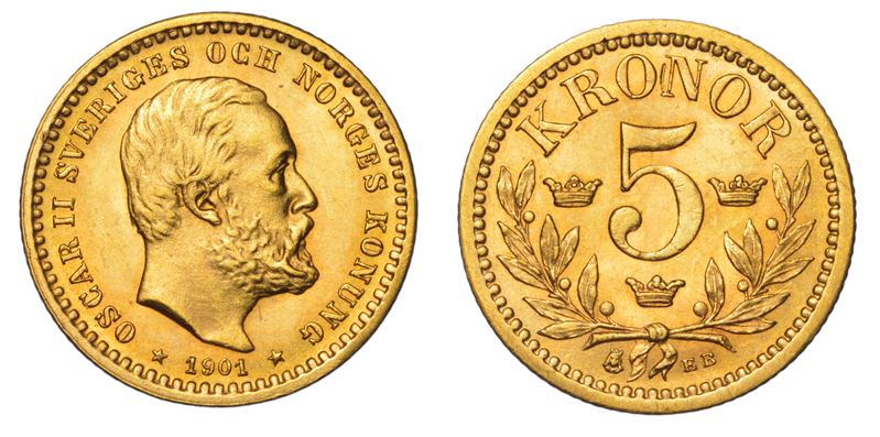 SVEZIA. OSKAR II, 1872-1907. 5 Kronor 1901.  - Auction Light Numismatics - Cambi Casa d'Aste