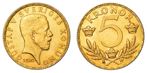 SVEZIA. GUSTAV V, 1907-1950. 5 Kronor 1920.