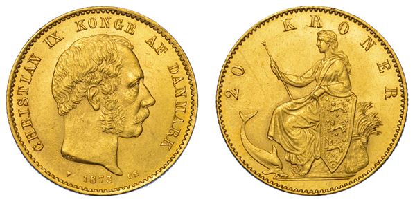 DANIMARCA. CHRISTIAN IX, 1863-1906. 20 Kroner 1873.