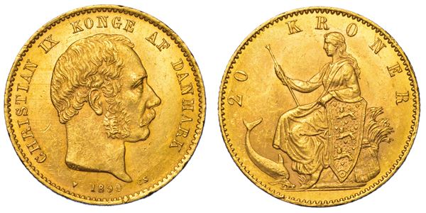 DANIMARCA. CHRISTIAN IX, 1863-1906. 20 Kroner 1890.