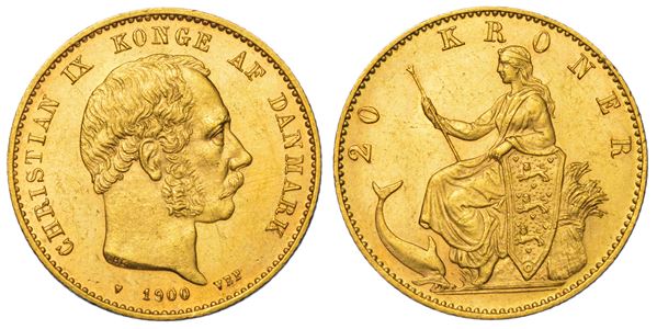 DANIMARCA. CHRISTIAN IX, 1863-1906. 20 Kroner 1900.