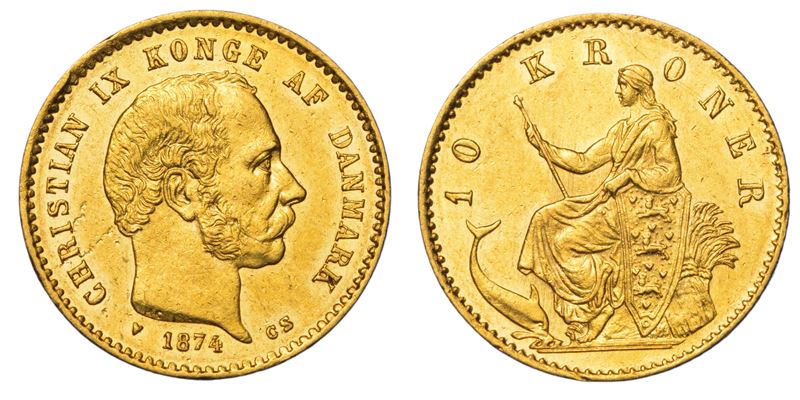 DANIMARCA. CHRISTIAN IX, 1863-1906. 10 Kroner 1874.  - Asta Numismatica Light - Cambi Casa d'Aste