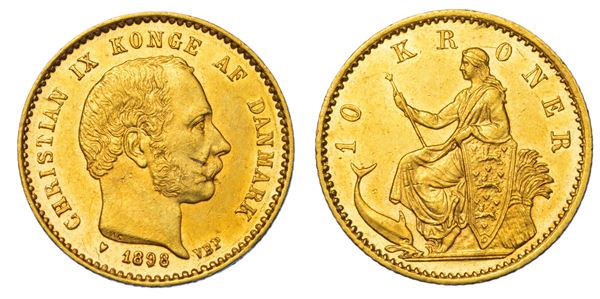DANIMARCA. CHRISTIAN IX, 1863-1906. 10 Kroner 1898.
