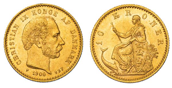 DANIMARCA. CHRISTIAN IX, 1863-1906. 10 Kroner 1900.