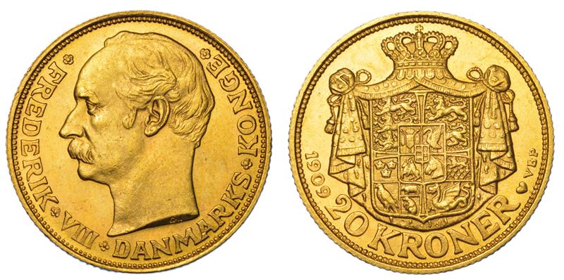 DANIMARCA. FREDERIK VIII, 1906-1912. 20 Kroner 1909.  - Asta Numismatica Light - Cambi Casa d'Aste