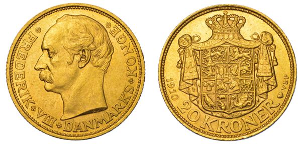 DANIMARCA. FREDERIK VIII, 1906-1912. 20 Kroner 1910.