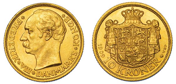 DANIMARCA. FREDERIK VIII, 1906-1912. 10 Kroner 1909.