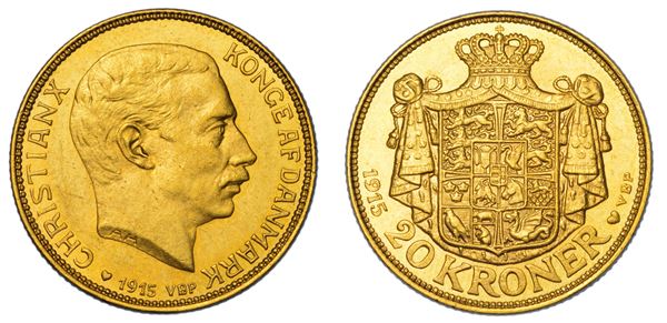 DANIMARCA. CHRISTIAN X, 1912-1947. 20 Kroner 1915.