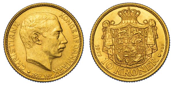 DANIMARCA. CHRISTIAN X, 1912-1947. 10 Kroner 1917.