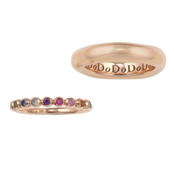 Two gem-set and low-karat gold “Bollicine” and “Irregular” ring. Signed Dodo. One fitted case