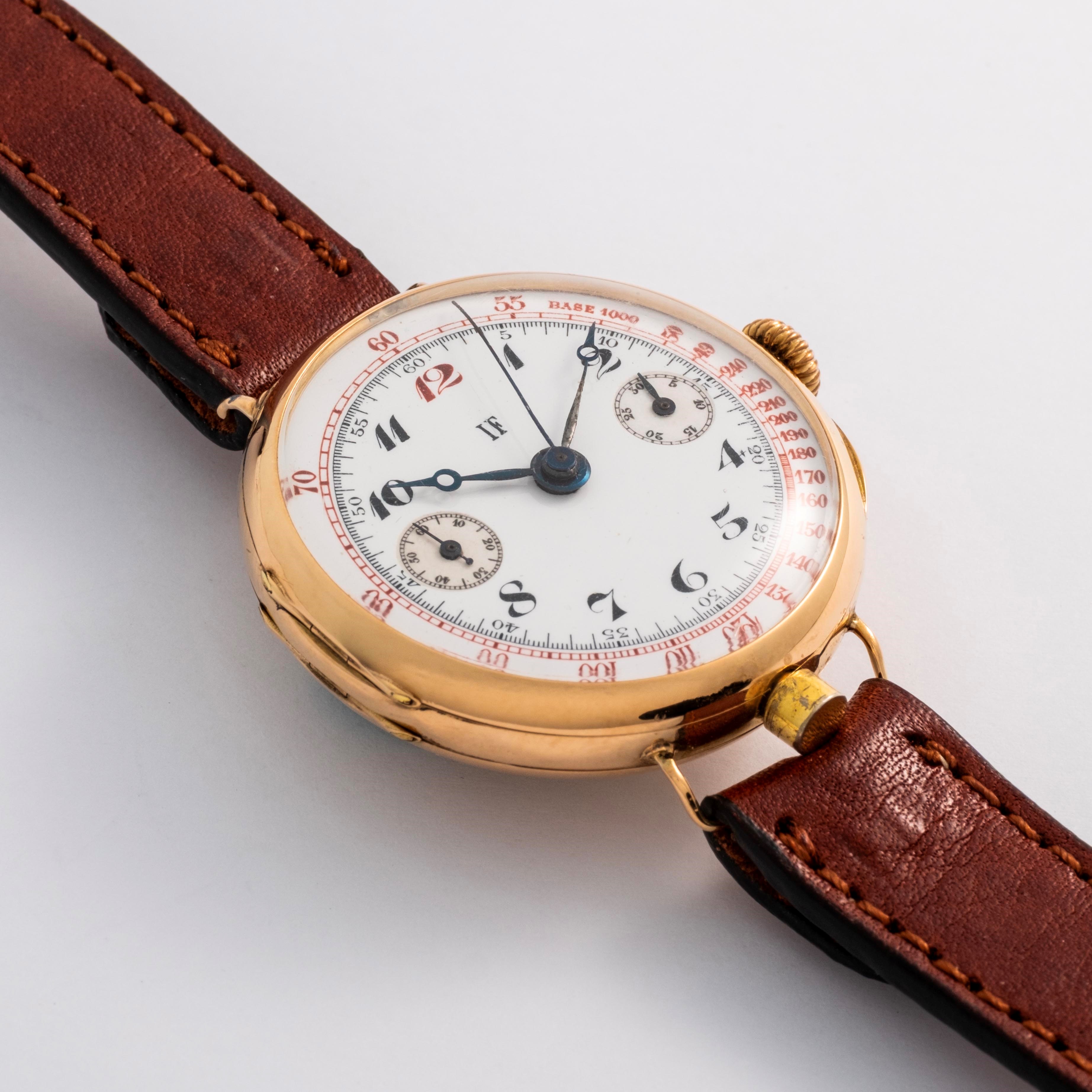 Isotta Fraschini - Cronografo monopulsante in oro giallo 18k con quadrante in smalto bianco (circ...