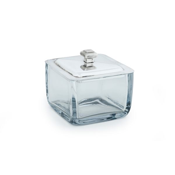 Scatola in vetro con coperchio in argento. Argenteria milanese del XX secolo
