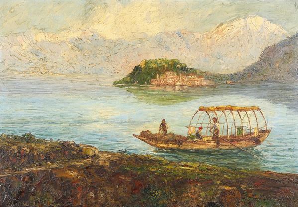 Anonimo del XX secolo Paesaggio lacustre