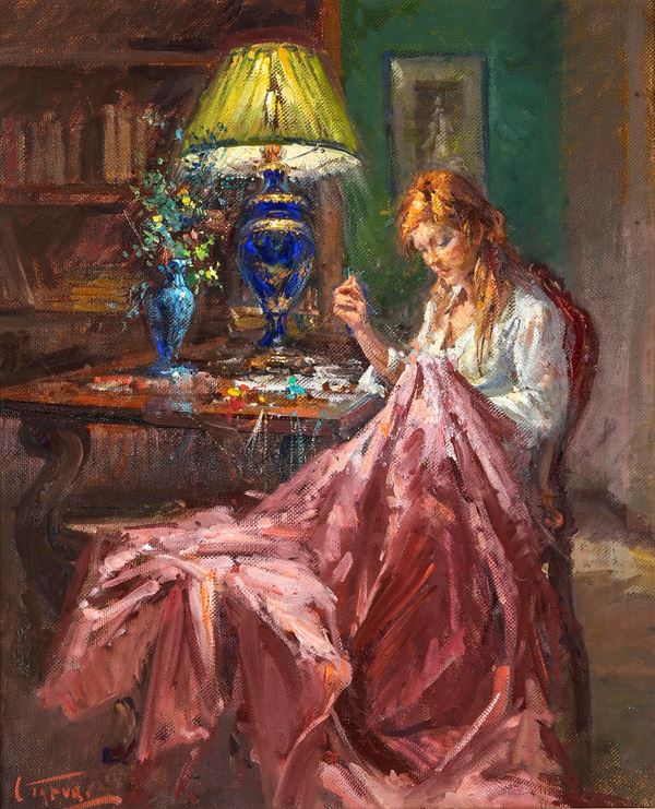 Figura femminile che rammenda