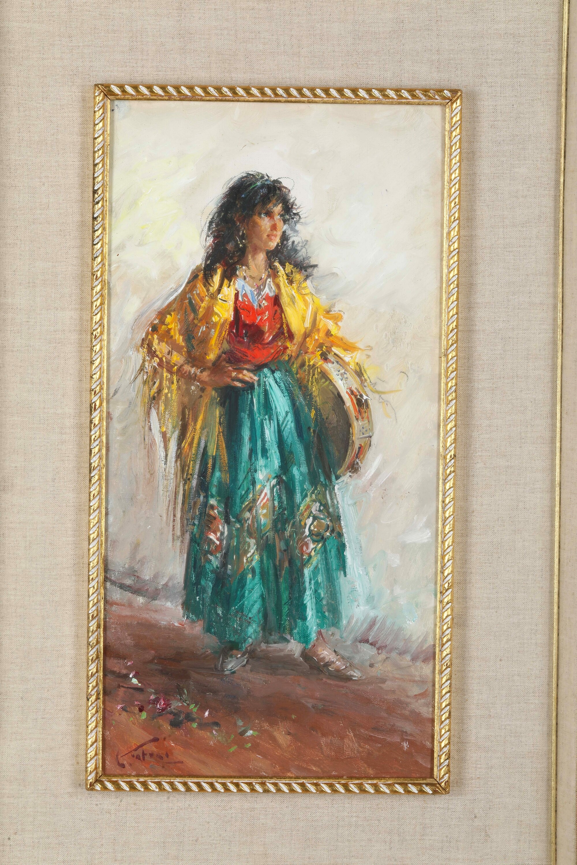 Clemente Tafuri - Ragazza con tamburello, olio su tela