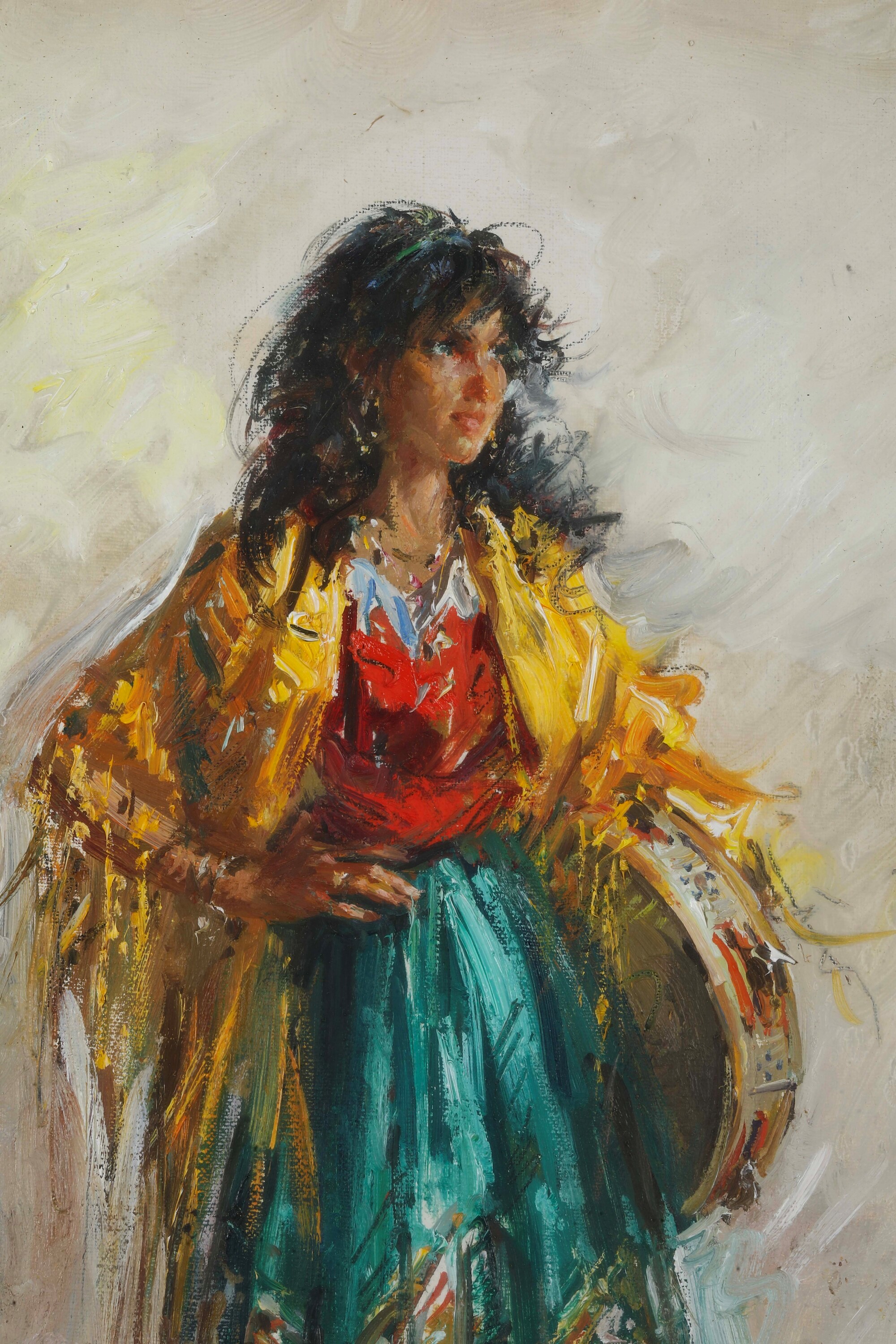 Clemente Tafuri - Ragazza con tamburello, olio su tela