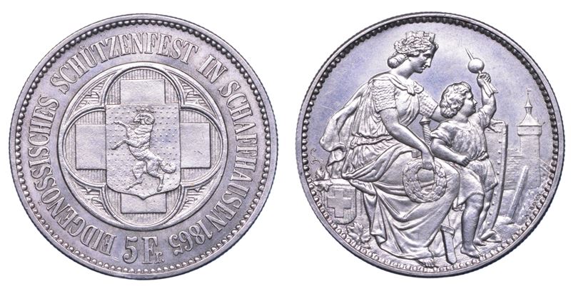 SVIZZERA. TIRI FEDERALI, SCHAFFHAUSEN. 5 Franken 1865.  - Auction Light Numismatics - Cambi Casa d'Aste