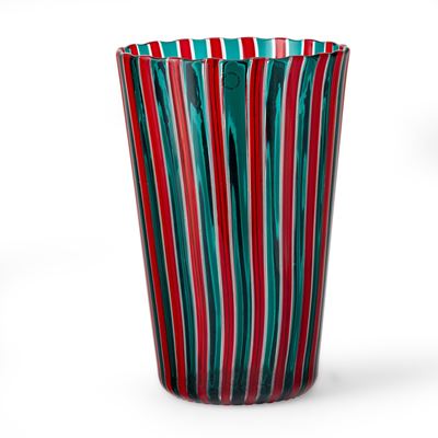 Venini, Vaso troncoconico in vetro soffiato con decoro a canne verticali bicolore (Murano, 1993)