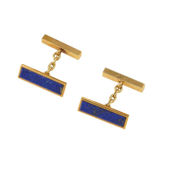 Pair of lapis-lazuli and gold cufflinks. Maker’s mark for Weingrill (15VR)