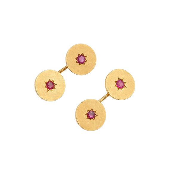 Pair of ruby and gold cufflinks