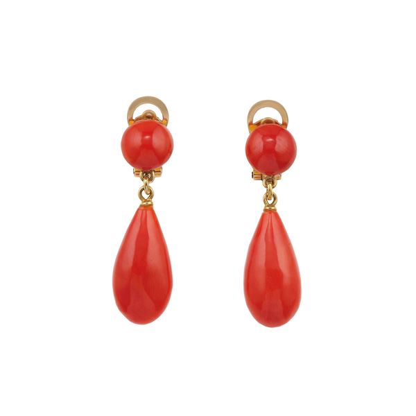 Pair of coral and gold earrings