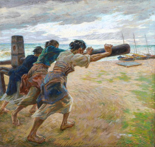 Tre donne pescatrici a riva