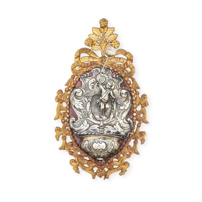 Acquasantiera, argenteria barocca italiana del XVIII secolo (probabilmente Napoli), marchio dell’...