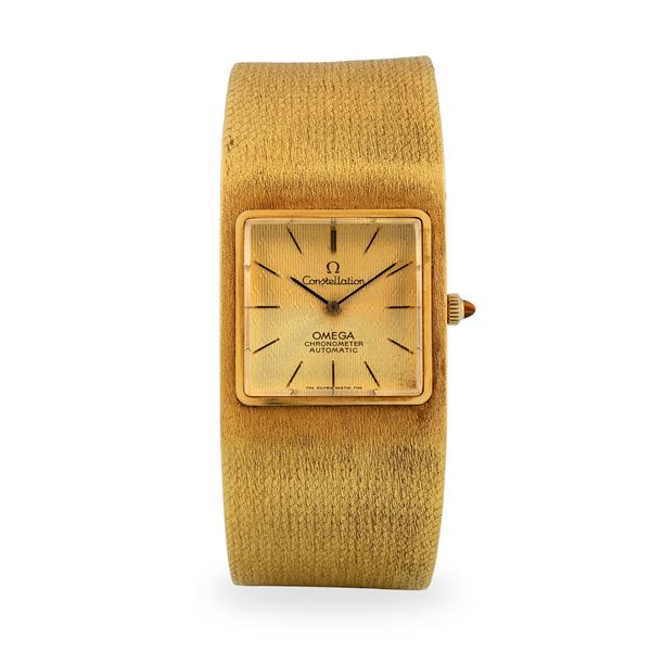 Omega - Constellation in oro giallo 18k con bracciale integrato, quadrante dorè lavorato, con scatola originale, circa 1964