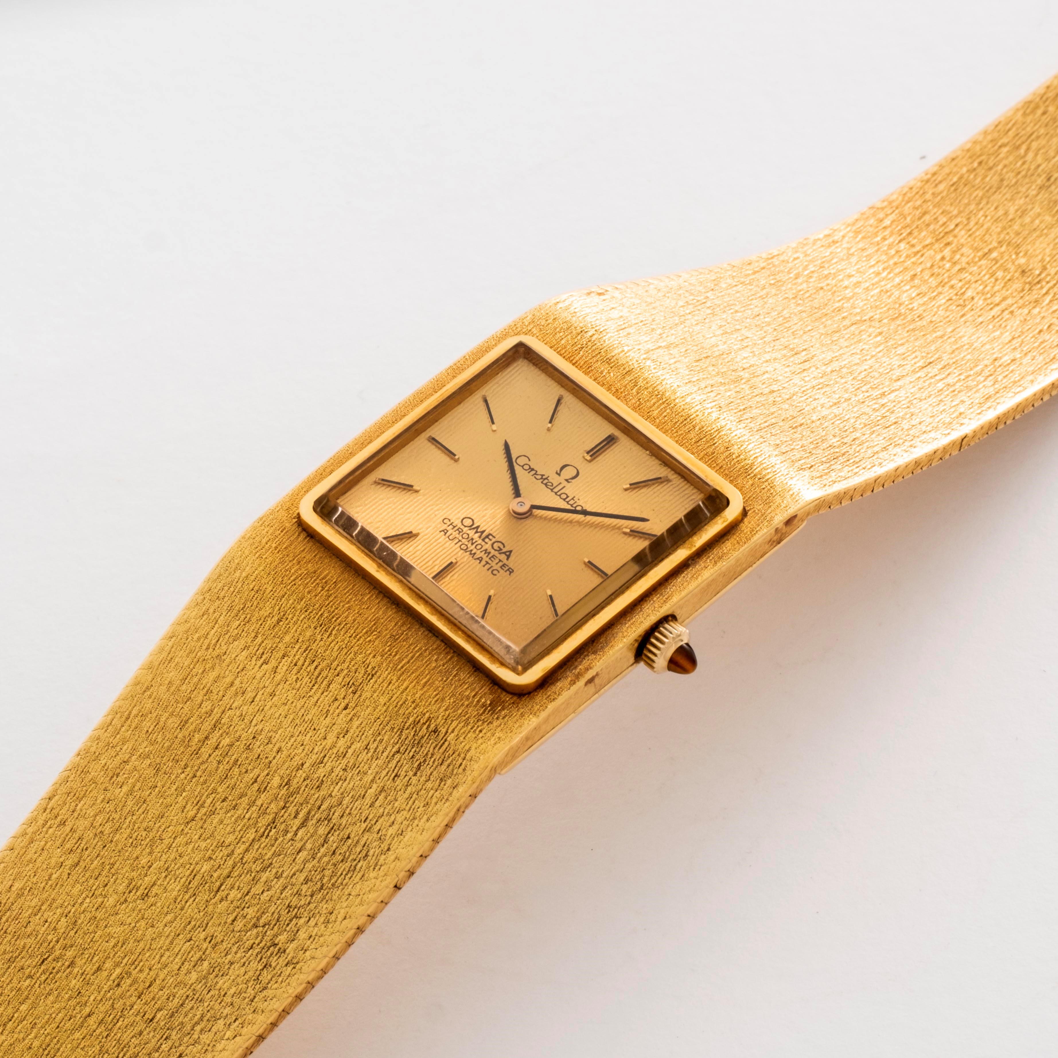 Omega - Constellation in oro giallo 18k con bracciale integrato, quadrante dorè lavorato