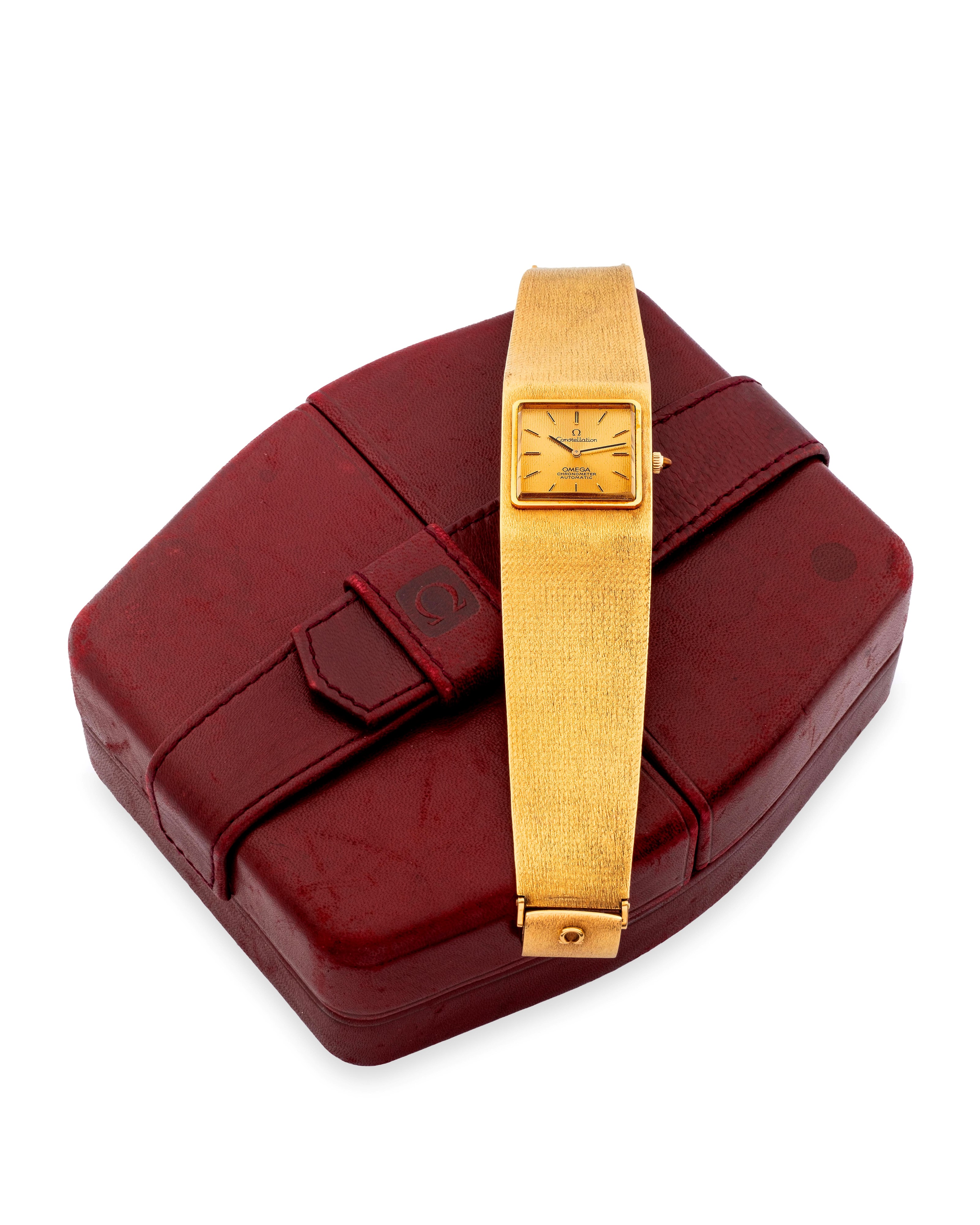 Omega - Constellation in oro giallo 18k con bracciale integrato, quadrante dorè lavorato