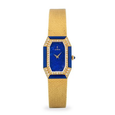 Lady Lapis, orologio da polso in oro giallo 18k con lapislazzuli e diamanti, circa 1980