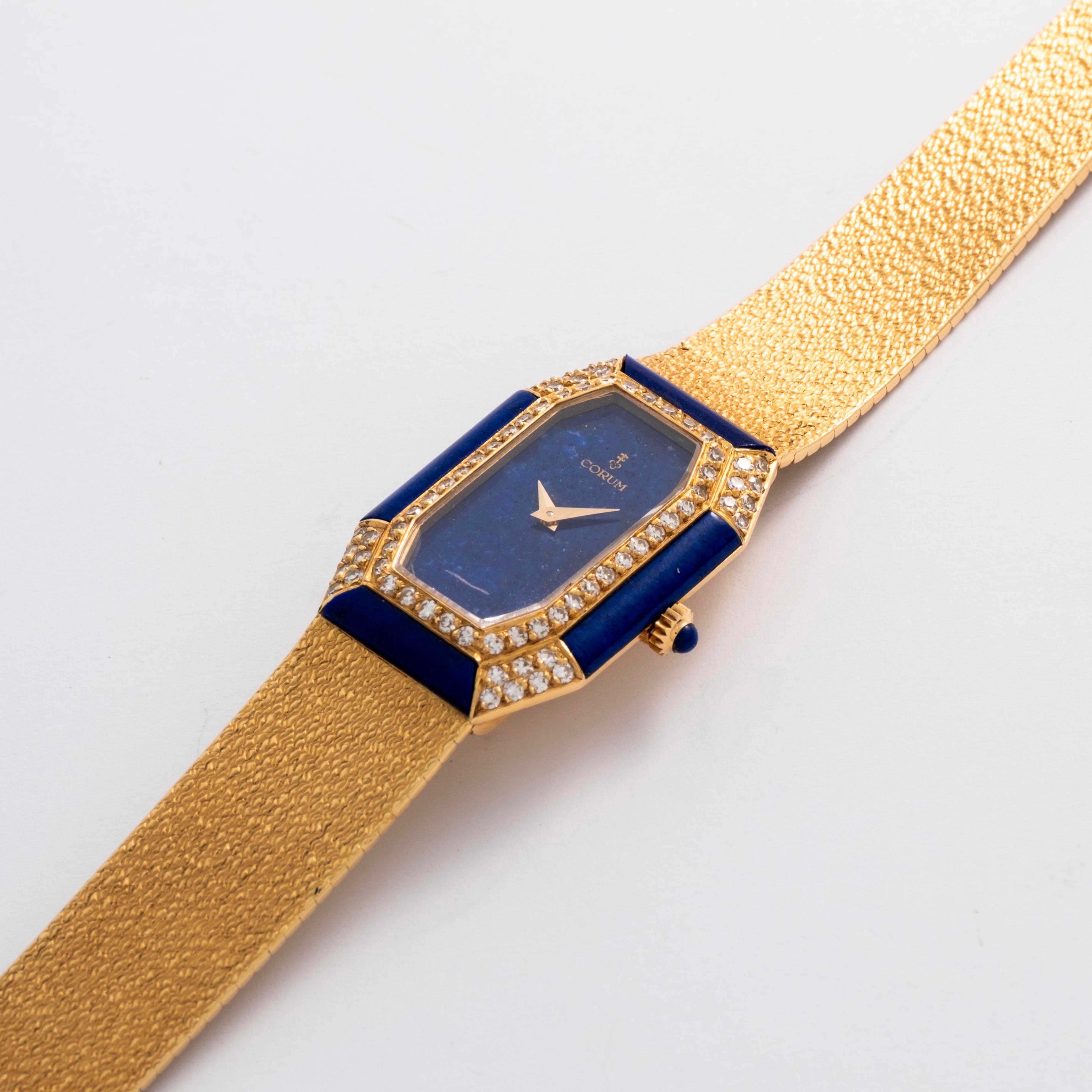 Corum - Lady Lapis, orologio da polso in oro giallo 18k con lapislazzuli e diamanti, circa 1980
