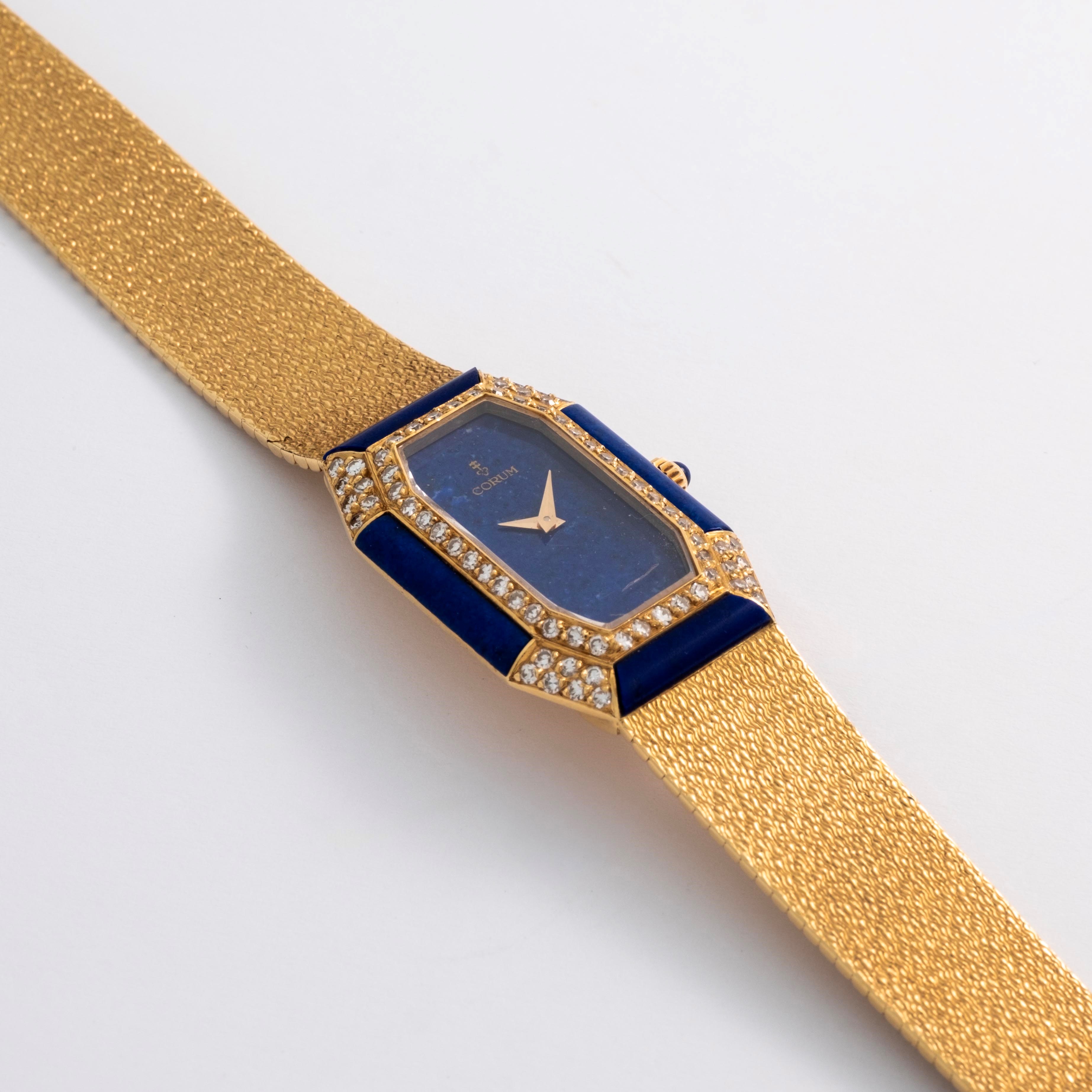 Corum - Lady Lapis, orologio da polso in oro giallo 18k con lapislazzuli e diamanti, circa 1980