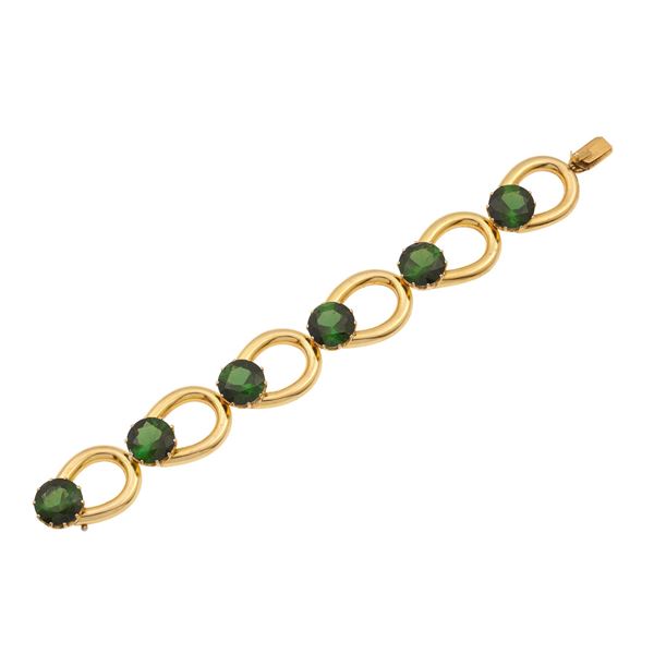 Green tourmaline and gold bracelet