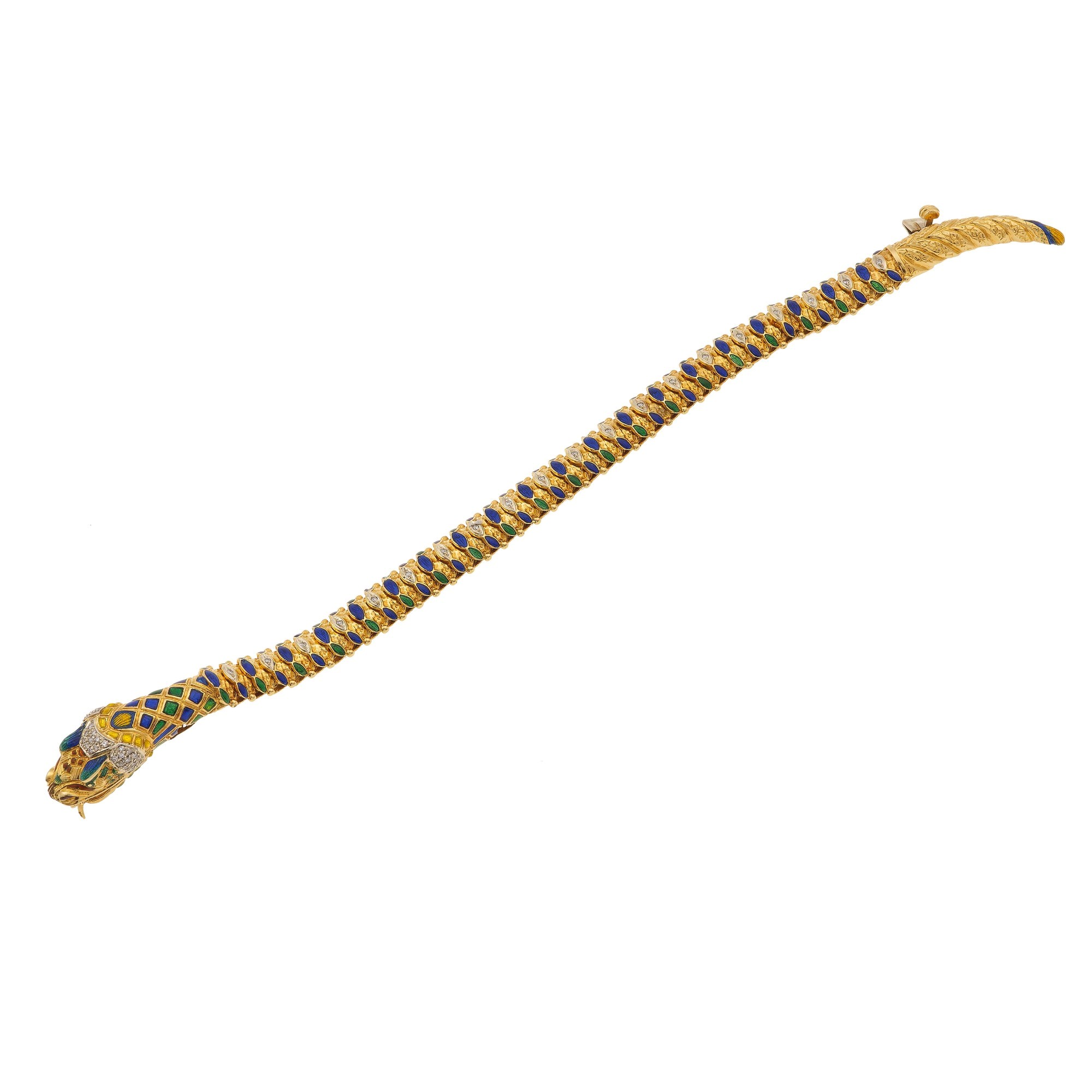 Bracciale "serpente" con Diamanti e Smalti Policromi