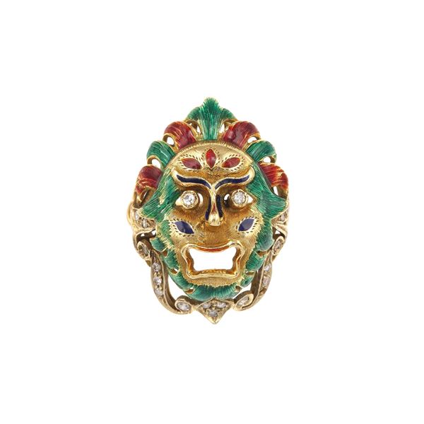Enamel, diamond and gold ring