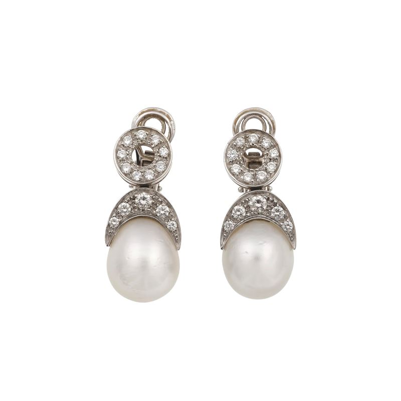 Pair of pearl, diamond and gold earrings  - Auction Jewels - Cambi Casa d'Aste