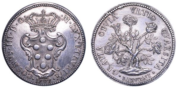 LIVORNO. COSIMO III DE' MEDICI, 1670-1723. Pezza della Rosa 1707.