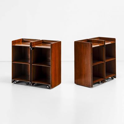 Due comodini della serie Artona, legno di diverse essenze, Italia, circa 1970