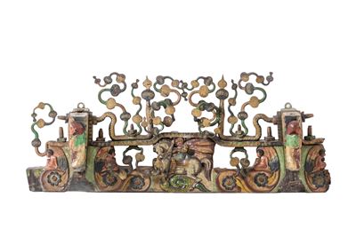 Elemento di carretto siciliano, legno e metallo dipinto