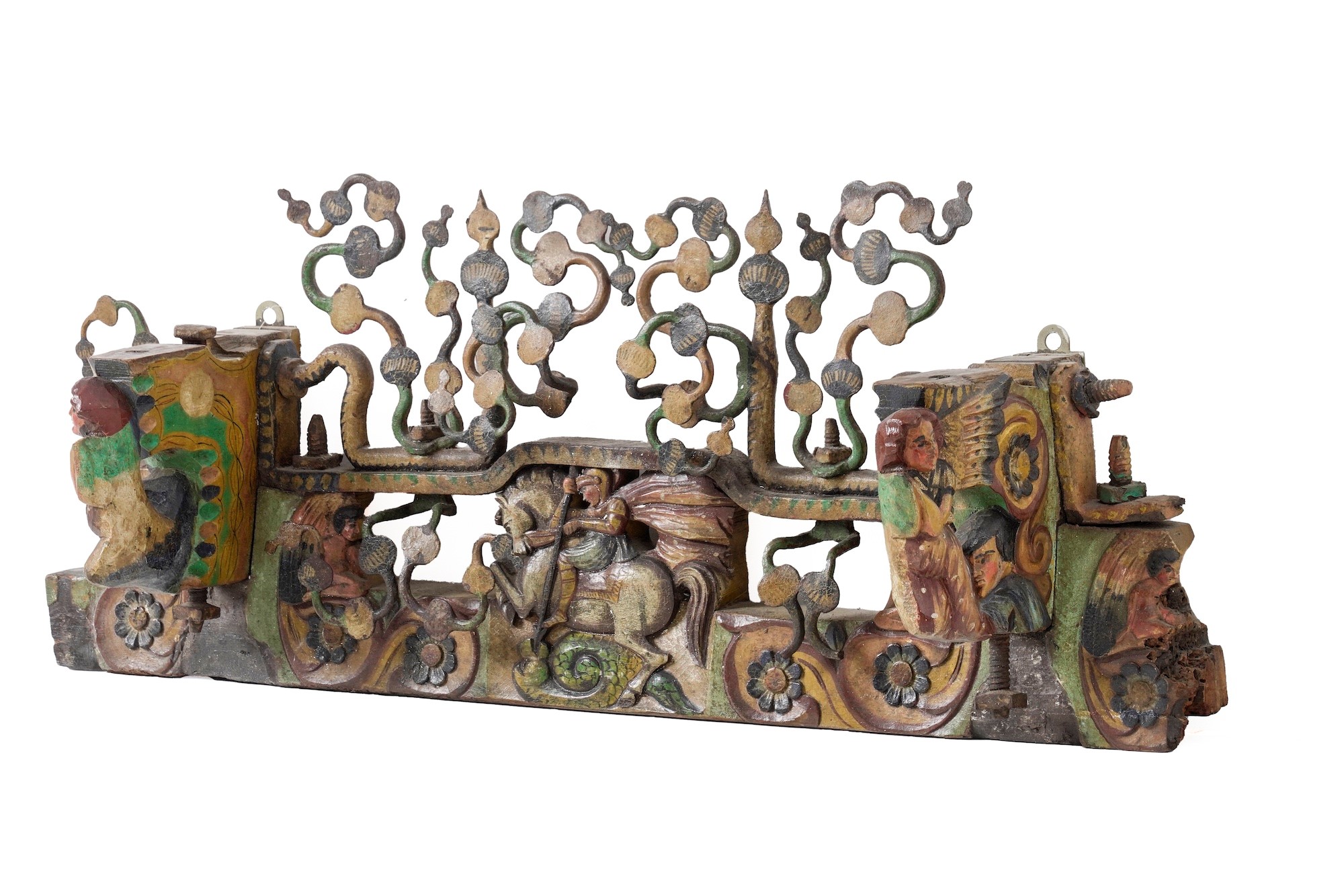 Elemento di carretto siciliano, legno e metallo dipinto