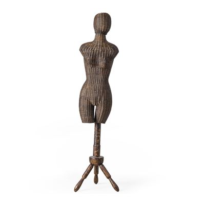 Manichino in vimini intrecciato, dimensioni cm 45x45x166